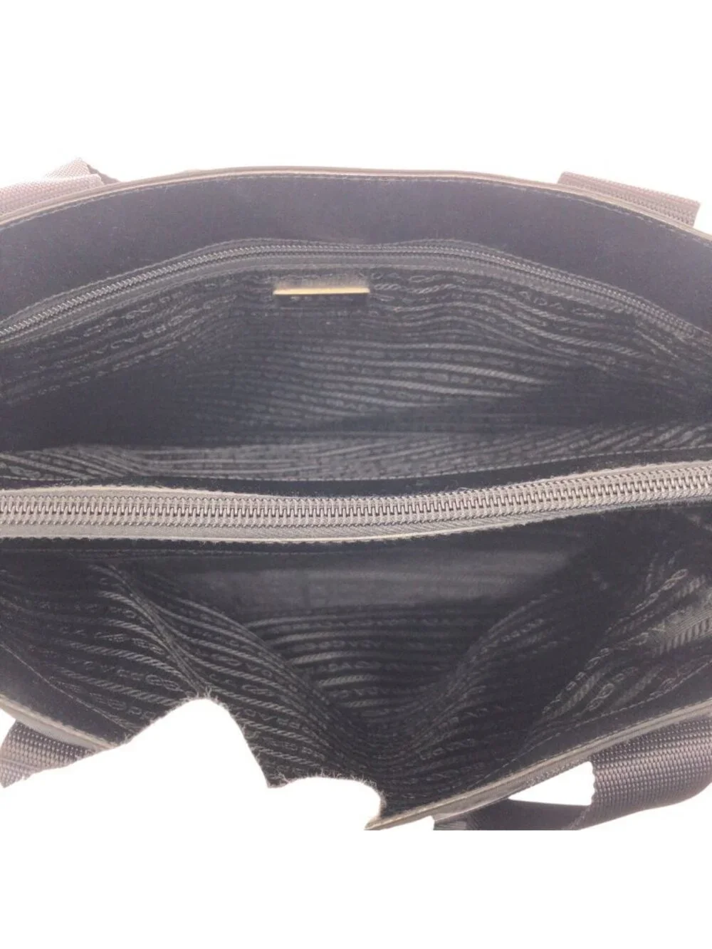 Prada Tessuto Saffiano Black Silver Nylon Leather Business Briefcase 2-Way